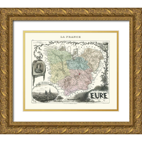 Eure Region France - Migeon 1869 Gold Ornate Wood Framed Art Print with Double Matting by Migeon