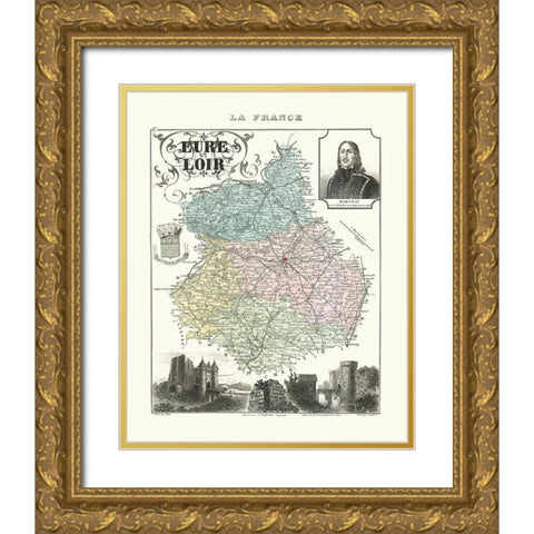 Eure et Loir Region France - Migeon 1869 Gold Ornate Wood Framed Art Print with Double Matting by Migeon