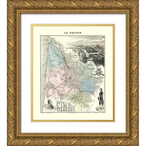 Gironide Region France - Migeon 1869 Gold Ornate Wood Framed Art Print with Double Matting by Migeon