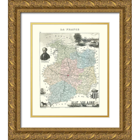 Ille et Vilaine Region France - Migeon 1869 Gold Ornate Wood Framed Art Print with Double Matting by Migeon