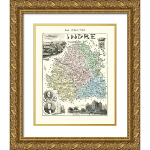 Indre Region France - Migeon 1869 Gold Ornate Wood Framed Art Print with Double Matting by Migeon
