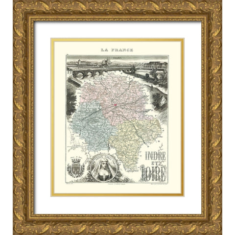 Indre et Loire Region France - Migeon 1869 Gold Ornate Wood Framed Art Print with Double Matting by Migeon