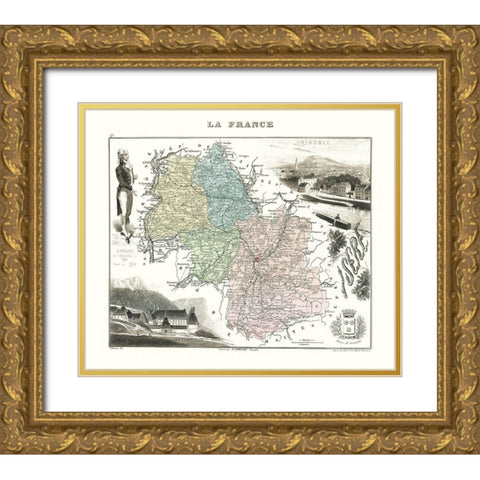 Isere Region France - Migeon 1869 Gold Ornate Wood Framed Art Print with Double Matting by Migeon