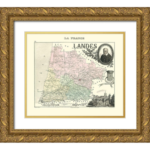 Landes Region France - Migeon 1869 Gold Ornate Wood Framed Art Print with Double Matting by Migeon