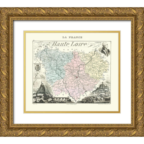 Haute Loire Region France - Migeon 1869 Gold Ornate Wood Framed Art Print with Double Matting by Migeon