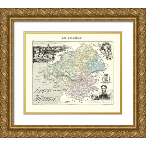 Loire Inferieure Region France - Migeon 1869 Gold Ornate Wood Framed Art Print with Double Matting by Migeon