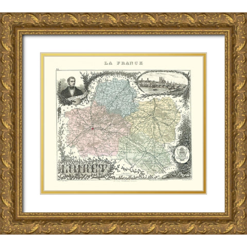 Loiret Region France - Migeon 1869 Gold Ornate Wood Framed Art Print with Double Matting by Migeon