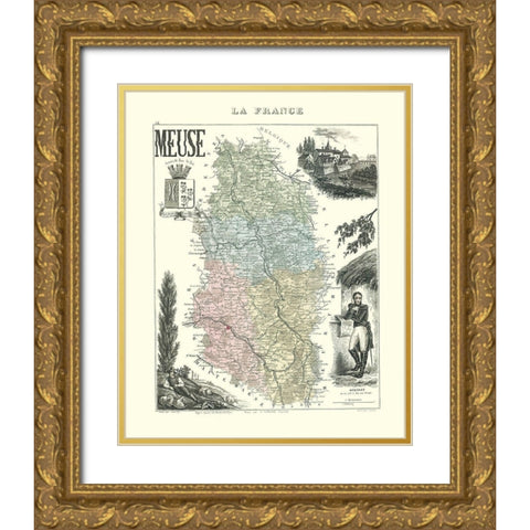 Meuse Region France - Migeon 1869 Gold Ornate Wood Framed Art Print with Double Matting by Migeon