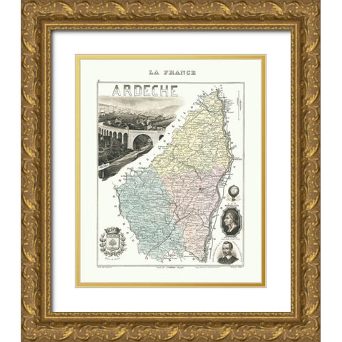 Ardeche Region France - Migeon 1869 Gold Ornate Wood Framed Art Print with Double Matting by Migeon