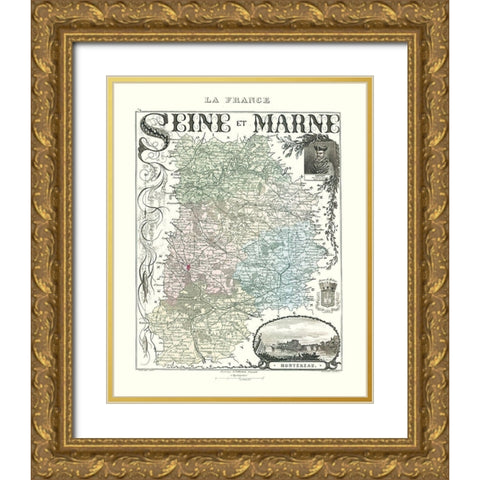 Seine et Marne Department France - Migeon 1869 Gold Ornate Wood Framed Art Print with Double Matting by Migeon