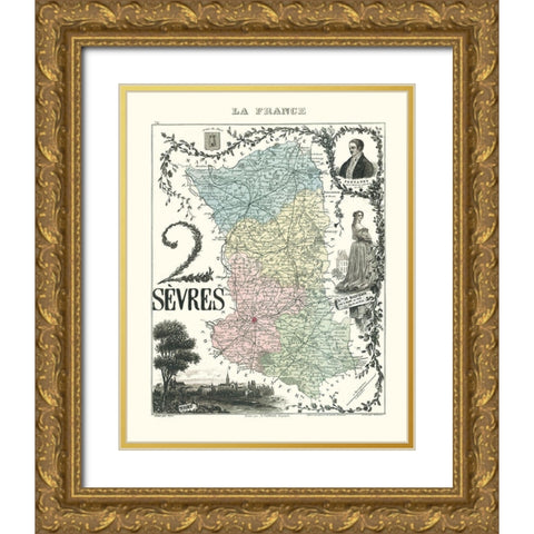 Deux Sevres Department France - Migeon 1869 Gold Ornate Wood Framed Art Print with Double Matting by Migeon