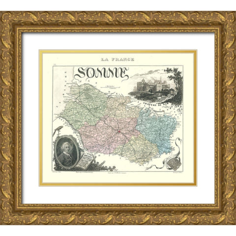 Somme Department France - Migeon 1869 Gold Ornate Wood Framed Art Print with Double Matting by Migeon