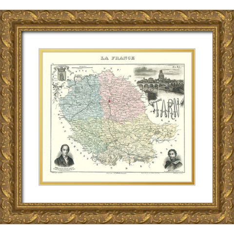 Tarn Department France - Migeon 1869 Gold Ornate Wood Framed Art Print with Double Matting by Migeon