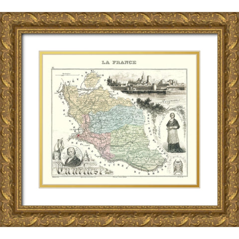 Vaucluse Department France - Migeon 1869 Gold Ornate Wood Framed Art Print with Double Matting by Migeon