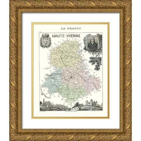 Haute Vienne France - Migeon 1869 Gold Ornate Wood Framed Art Print with Double Matting by Migeon
