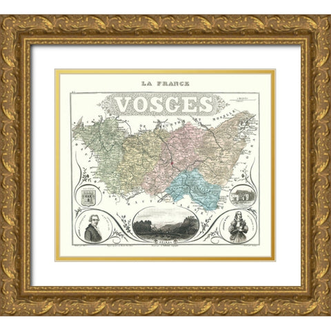 Vosges Department France - Migeon 1869 Gold Ornate Wood Framed Art Print with Double Matting by Migeon