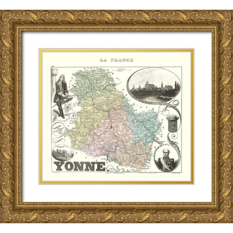 Yonne Department France - Migeon 1869 Gold Ornate Wood Framed Art Print with Double Matting by Migeon