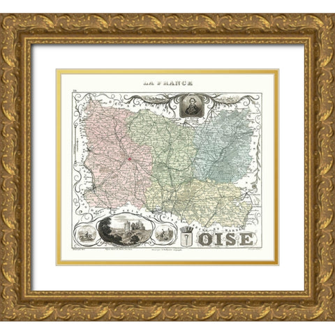 Seine et Oise Department France - Migeon 1869 Gold Ornate Wood Framed Art Print with Double Matting by Migeon