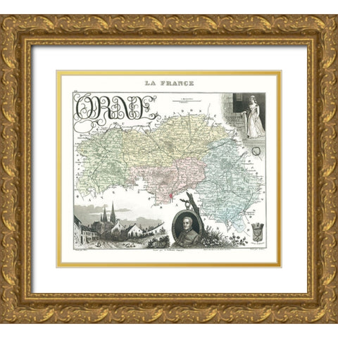 Orne Department France - Migeon 1869 Gold Ornate Wood Framed Art Print with Double Matting by Migeon