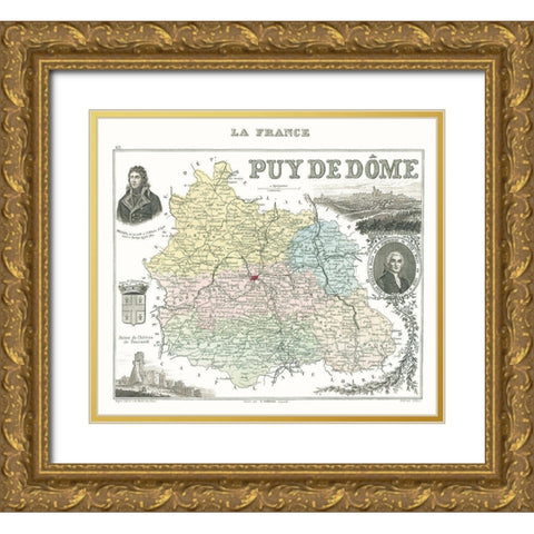 Puy de Dome Department France - Migeon 1869 Gold Ornate Wood Framed Art Print with Double Matting by Migeon