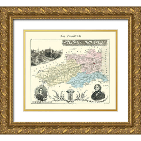 Pyrenees Orientales Department France - Migeon Gold Ornate Wood Framed Art Print with Double Matting by Migeon