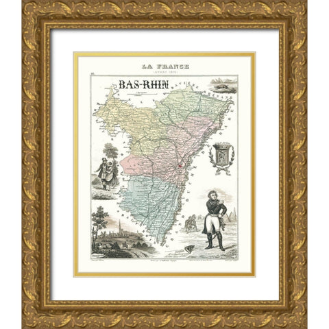 Bas Rhin Department France - Migeon 1869 Gold Ornate Wood Framed Art Print with Double Matting by Migeon
