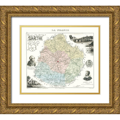 Sarthe Department France - Migeon 1869 Gold Ornate Wood Framed Art Print with Double Matting by Migeon