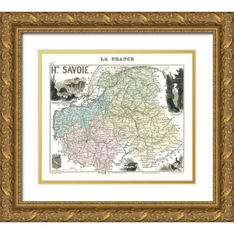 Haute Savoie Department France - Migeon 1869 Gold Ornate Wood Framed Art Print with Double Matting by Migeon