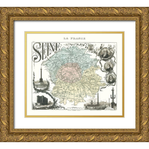 Seine Department France - Migeon 1869 Gold Ornate Wood Framed Art Print with Double Matting by Migeon