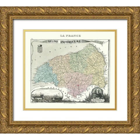 Seine Inferieure Department France - Migeon 1869 Gold Ornate Wood Framed Art Print with Double Matting by Migeon
