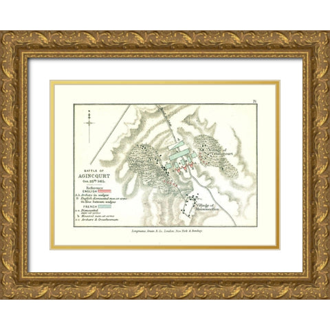 Battle of Agincourt in 1415 France - Gardiner 1902 Gold Ornate Wood Framed Art Print with Double Matting by Gardiner