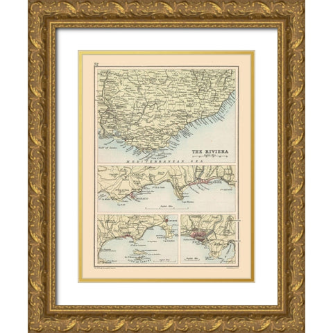 French Riviera France - Bartholomew 1892 Gold Ornate Wood Framed Art Print with Double Matting by Bartholomew