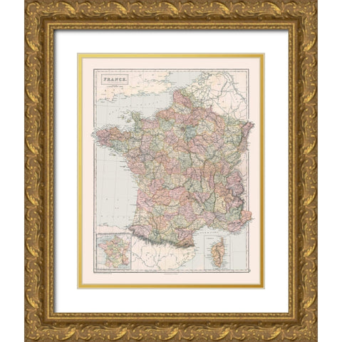 Departments of France - Black 1867 Gold Ornate Wood Framed Art Print with Double Matting by Black