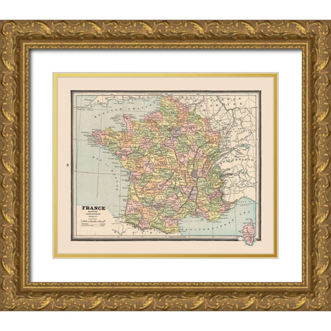 France - Cram 1888 Gold Ornate Wood Framed Art Print with Double Matting by Cram
