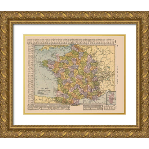 France - Hammond 1910 Gold Ornate Wood Framed Art Print with Double Matting by Hammond