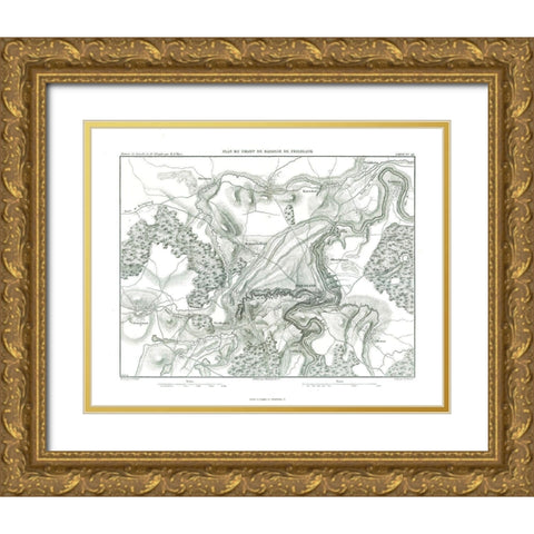 Battle of Friedland, Field Plan - Thiers 1866 Gold Ornate Wood Framed Art Print with Double Matting by Unknown