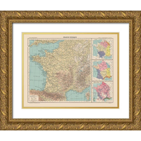 Physical France - Schrader 1908 Gold Ornate Wood Framed Art Print with Double Matting by Schrader