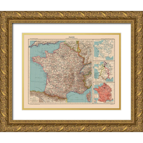 Political France - Schrader 1908 Gold Ornate Wood Framed Art Print with Double Matting by Schrader