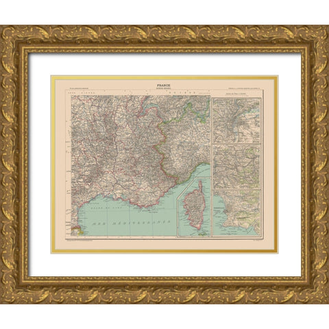 South East France - Schrader 1908 Gold Ornate Wood Framed Art Print with Double Matting by Schrader