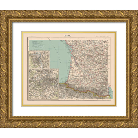 South West France - Schrader 1908 Gold Ornate Wood Framed Art Print with Double Matting by Schrader