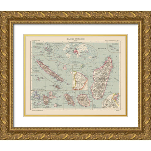 French Colonies France - Schrader 1908 Gold Ornate Wood Framed Art Print with Double Matting by Schrader