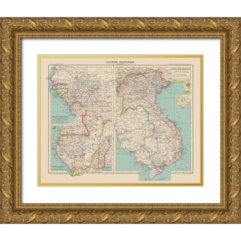 French Colonies France - Schrader 1908 Gold Ornate Wood Framed Art Print with Double Matting by Schrader