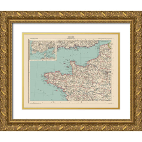 North West France - Schrader 1908 Gold Ornate Wood Framed Art Print with Double Matting by Schrader