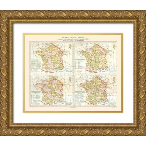 Industries France - Cortambert 1880 Gold Ornate Wood Framed Art Print with Double Matting by Cortambert