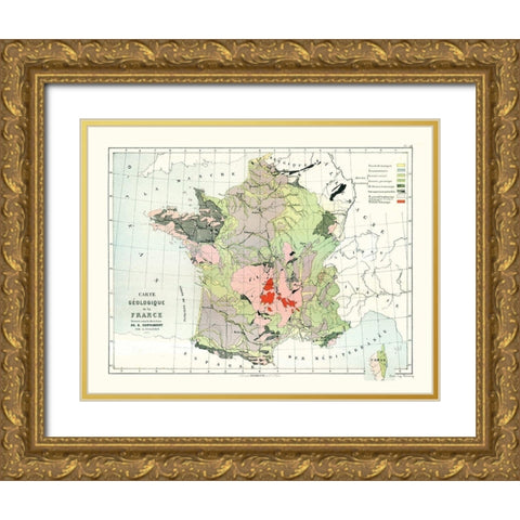 Geological France - Cortambert 1880 Gold Ornate Wood Framed Art Print with Double Matting by Cortambert