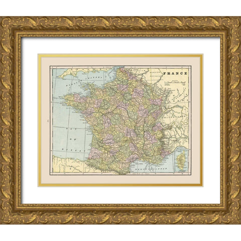 France - Cram 1892 Gold Ornate Wood Framed Art Print with Double Matting by Cram