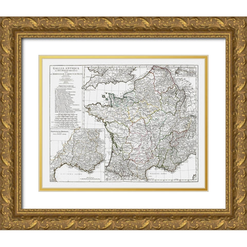 Ancient France - DAnville 1799 Gold Ornate Wood Framed Art Print with Double Matting by D''Anville