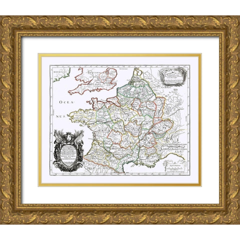 France - Sanson 1641 Gold Ornate Wood Framed Art Print with Double Matting by Sanson