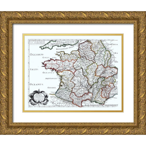 Ancient France - Sanson 1641 Gold Ornate Wood Framed Art Print with Double Matting by Sanson