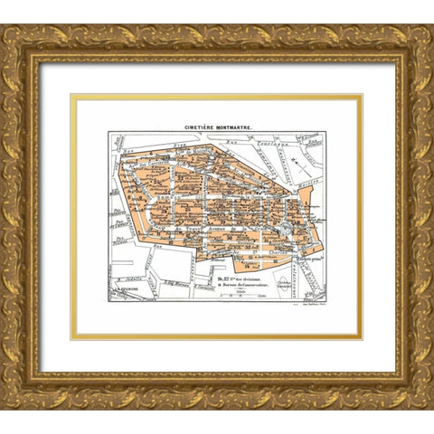 Montmartre Cemetery Paris France - Blue Guides Gold Ornate Wood Framed Art Print with Double Matting by Blue Guides